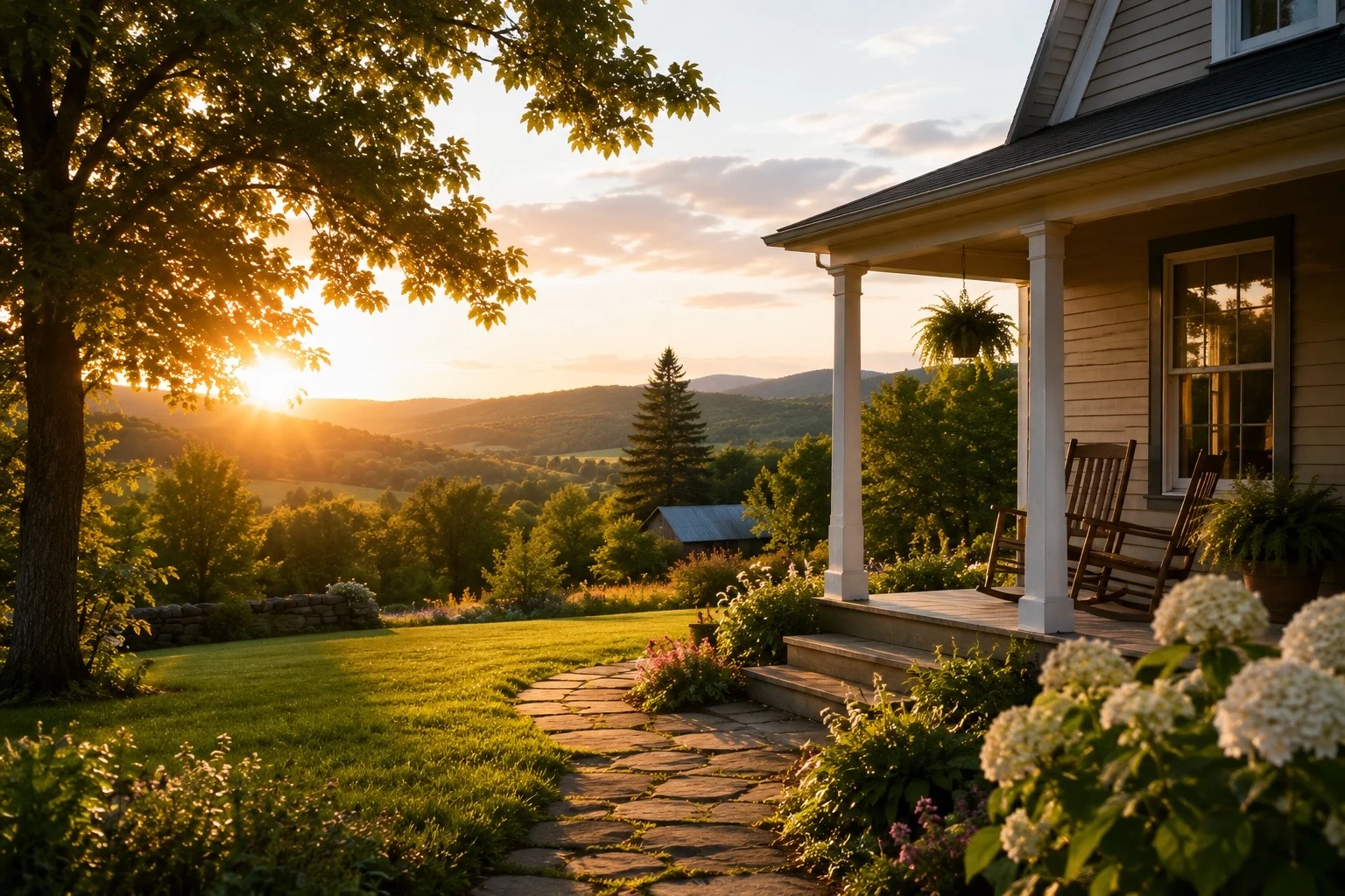 Vermont home at sunset representing comfort and privacy
